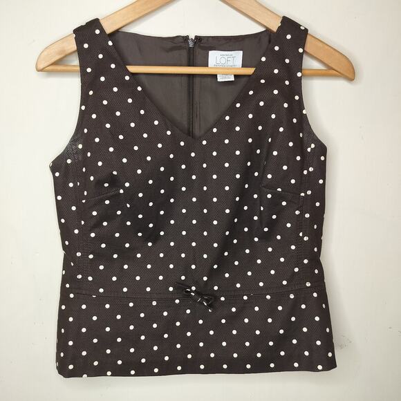 Ann Taylor LOFT Sleeveless Top Polka Dot Cotton - Picture 3 of 8